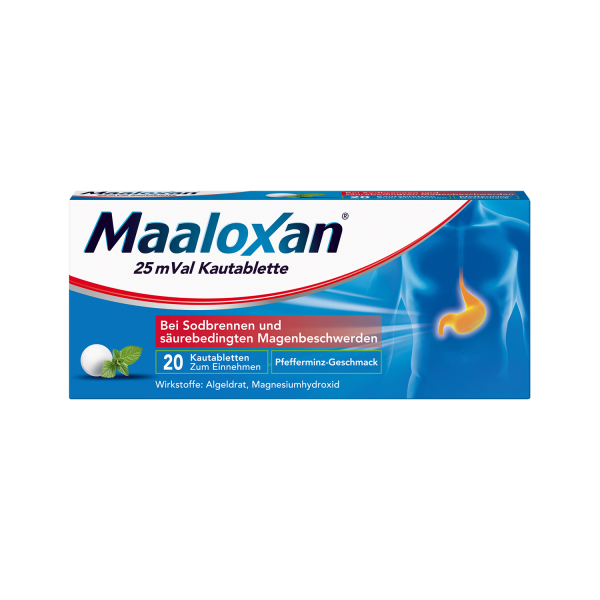 MAALOXAN 25 mVal Kautablette, Kautablette, mit Algeldrat und Magnesiumhydroxid, bei Sodbrennen und säurebedingten Magenbeschwerden