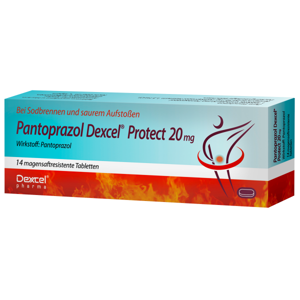 PANTOPRAZOL Dexcel Protect 20 mg bei Sodbrennen und saurem Aufstoßen magensaftresistenteTabletten