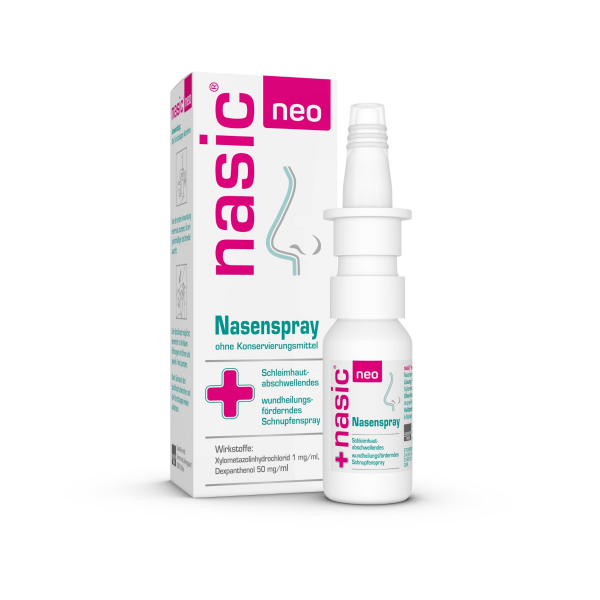 NASIC neo Nasenspray mit Wirkstoff Xylometazolin, wundheilungsfördernden Wirkstoff Dexpanthenol und Hyaluron