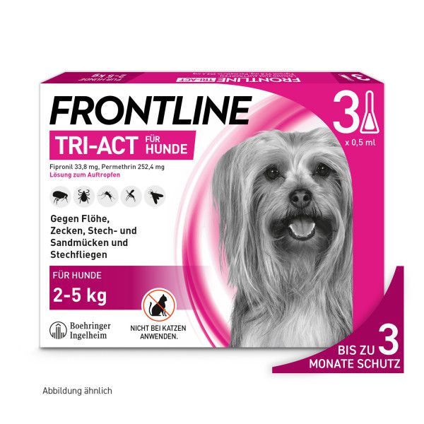 FRONTLINE TRI-ACT gegen Zecken, Flöhe und fliegende Insekten für Hunde XS (2-5 kg)