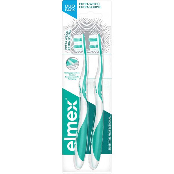 elmex Sensitive Professional Extra Weich Zahnbürste, sanfte Reinigung extrem empfindlicher Zähne, 2 Stück