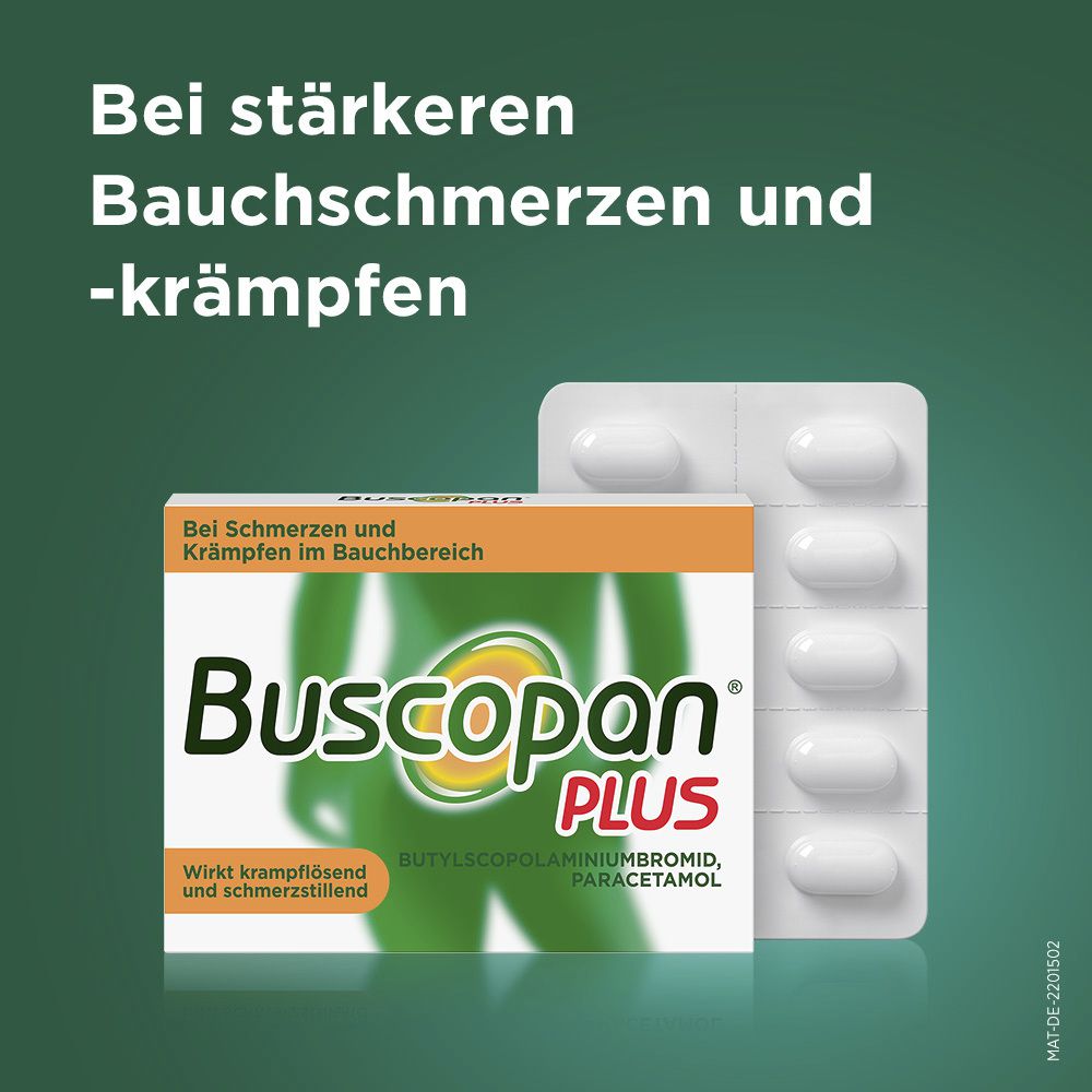 BUSCOPAN plus Filmtabletten mit Paracetamol bei stärkeren Schmerzen und Krämpfen im Bauchbereich