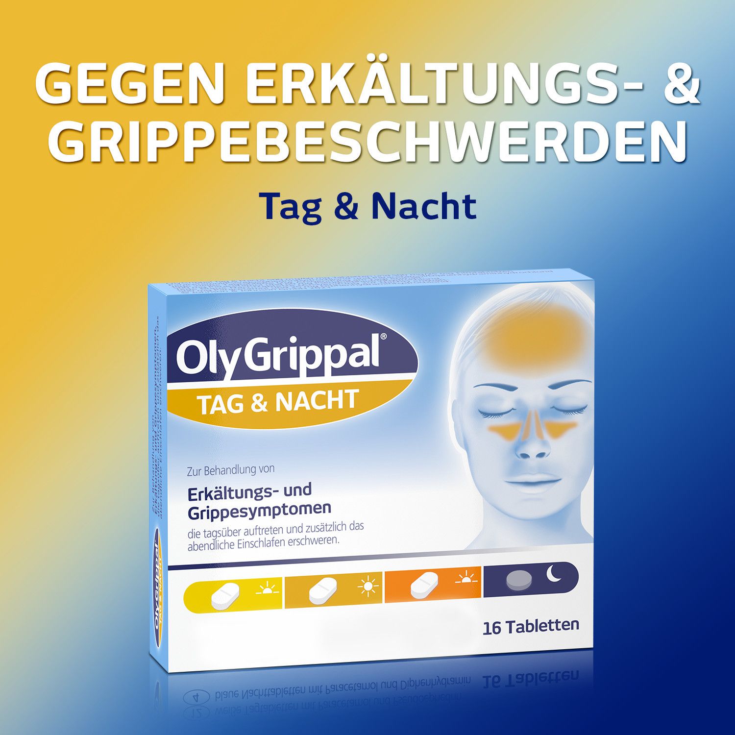 OLYGRIPPAL Tag &amp; Nacht 500 mg/60 mg Tabletten für den Tag und die Nacht zur Behanldung von Erkältungs- und Grippesymptomen