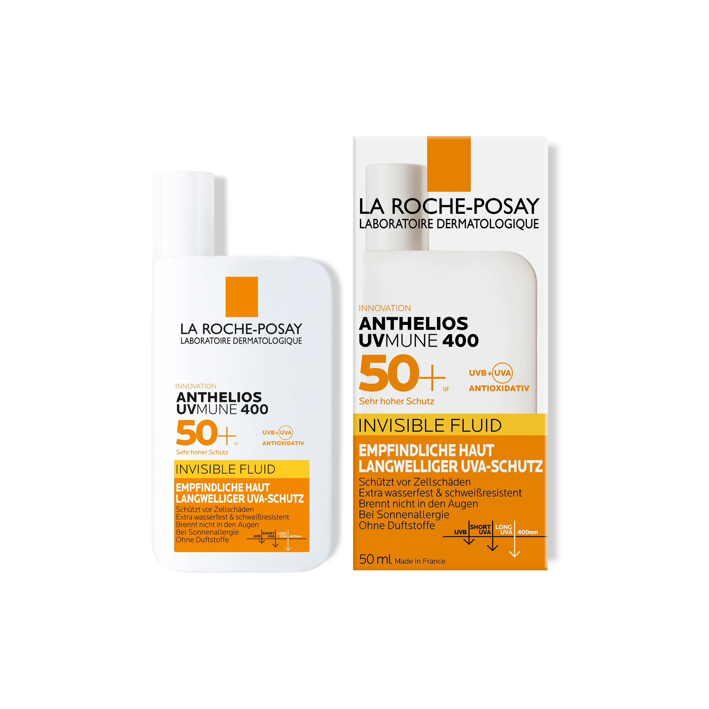 LA ROCHE-POSAY Anthelios Sonnenschutz Invisible Fluid UVMune400 LSF 50+ für alle Hauttypen geeignet