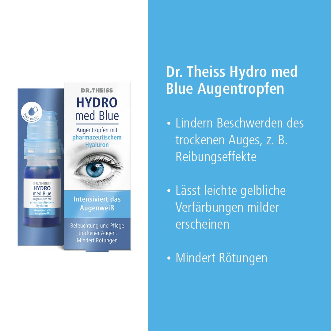 DR.THEISS Hydro med Blue Augentropfen mit pharmazeutischem Hyaluron Intensiviert das Augenweiß